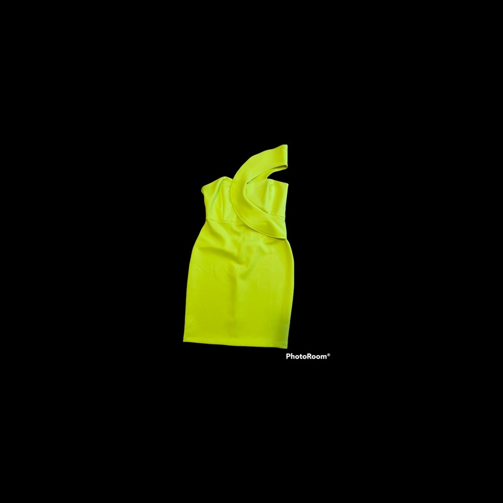 Neon green one shoulder mini dress